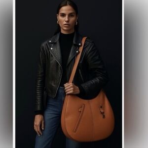 Max Studio XL Pebble Grain Commuter Travel Hobo Bag in Cognac Color